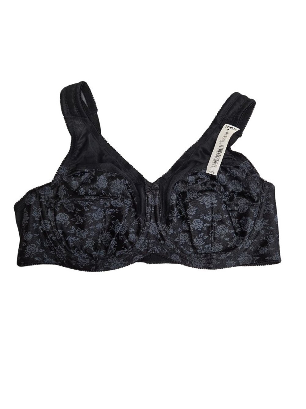 Venus Black Floral Full Coverage Bra 40C Style 7101 Adjustable Straps Hook Closu